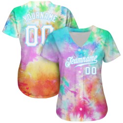 Custom Tie Dye White-Light Blue 3D Rainbow Authentic Baseball Jersey Custom Tie Dye White-Light Blue 3D Rainbow Authentic Baseball Jersey