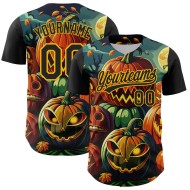 3D Authentic Halloween Gold Baseball Jersey Custom Black