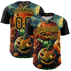3D Authentic Halloween Gold Baseball Jersey Custom Black