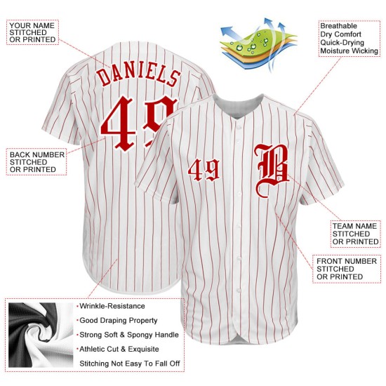 White Pinstripe Red Jersey Baseball Custom Authentic Red-White White Pinstripe Red Jersey Baseball Custom Authentic Red-White