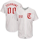 White Pinstripe Red Jersey Baseball Custom Authentic Red-White White Pinstripe Red Jersey Baseball Custom Authentic Red-White