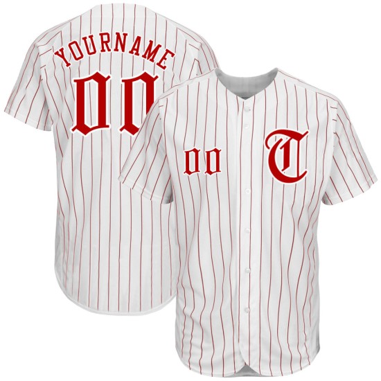 White Pinstripe Red Jersey Baseball Custom Authentic Red-White White Pinstripe Red Jersey Baseball Custom Authentic Red-White