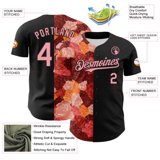 Ambartive Pink Pattern Custom Rose Jersey Authentic 3D Black Baseball Medium Ambartive Pink Pattern Custom Rose Jersey Authentic 3D Black Baseball Medium